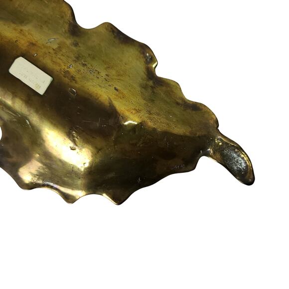 Vintage Cast Solid Brass Oak Leaf Dish Tray Trinket Keys Jewelry Holder - Picture 8 of 10